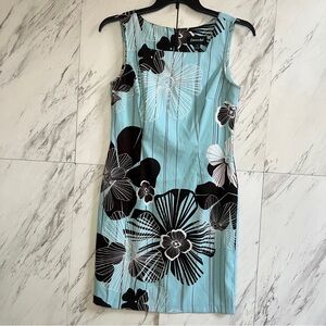 Connected Apparel Blue and Black Floral Midi Dress